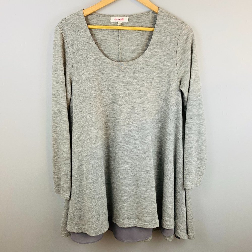 Umgee Oversized Tunic Sweater Medium Gray Scoop Neck Cozy Minimalist